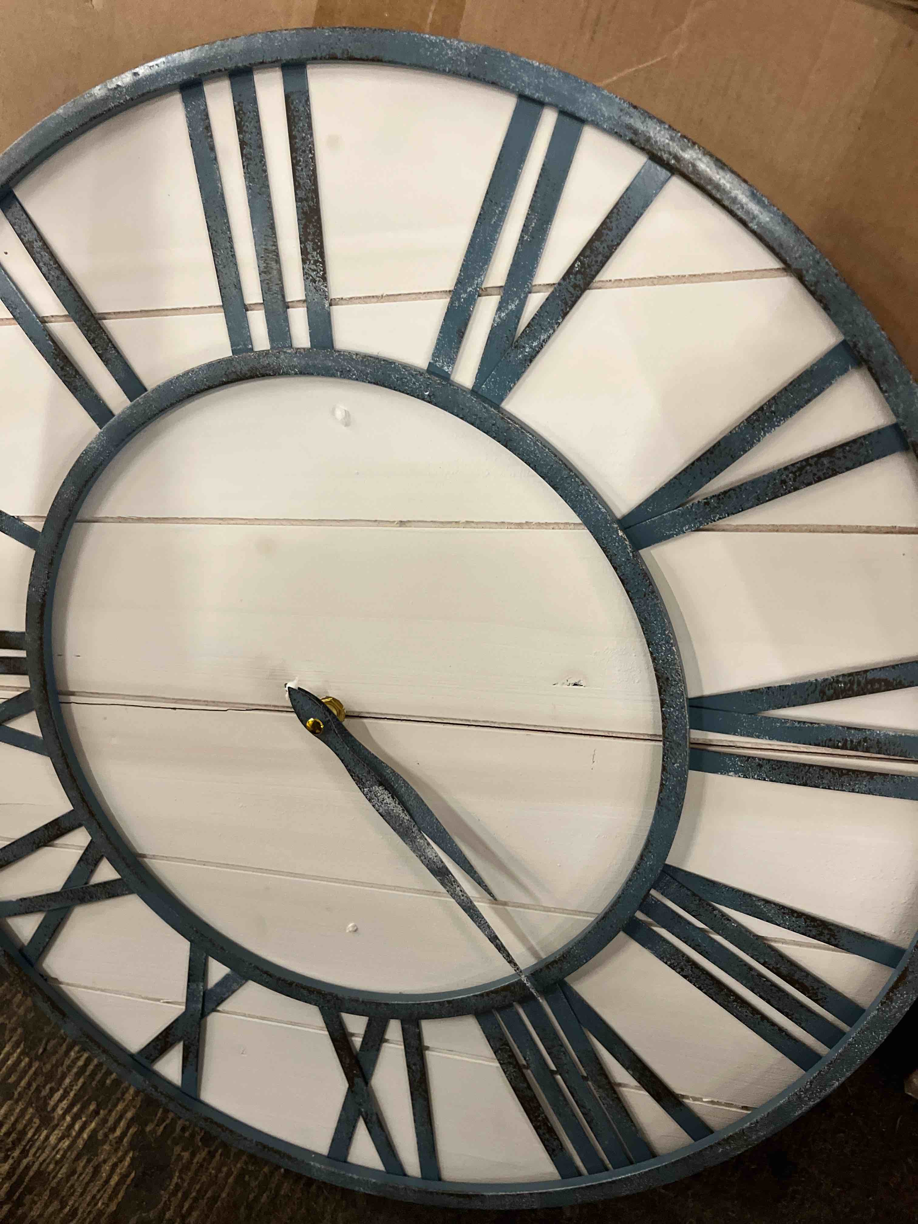 Condition photo showing New/Like New for evursua 20 inch large metal&wood wall clocks modern rustic blend farmhouse clocks distressed real wood handmade clock for living room decor home wall hanging accessories oversized