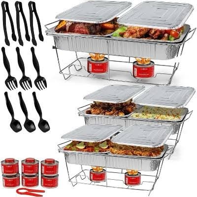 alpha living large full size refill kit disposable chafing buffet with - utensils, fuel cans only - premium chafing dish set for events, parties, catering