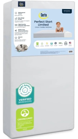 serta perfect start limited dual sided baby crib mattress and toddler mattress, breathable fiber core, greenguard gold certified, waterproof