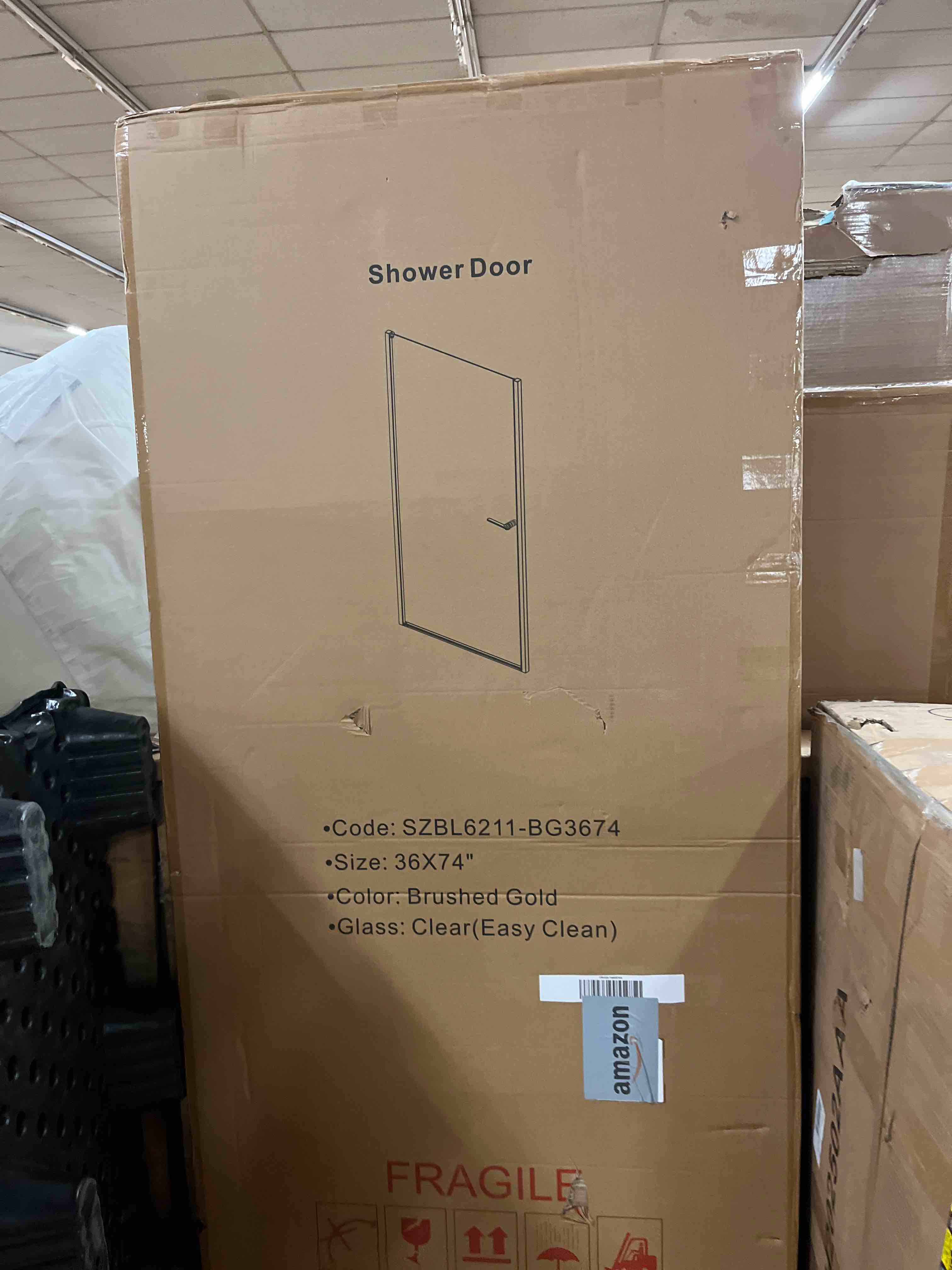 Condition photo showing New/Like New for frameless pivot shower door 33-34" w x 74" h, pivot swing shower glass door with 1/4"(6mm) clear tempered glass shower door, easy to clean bathroom shower door, brushed gold
