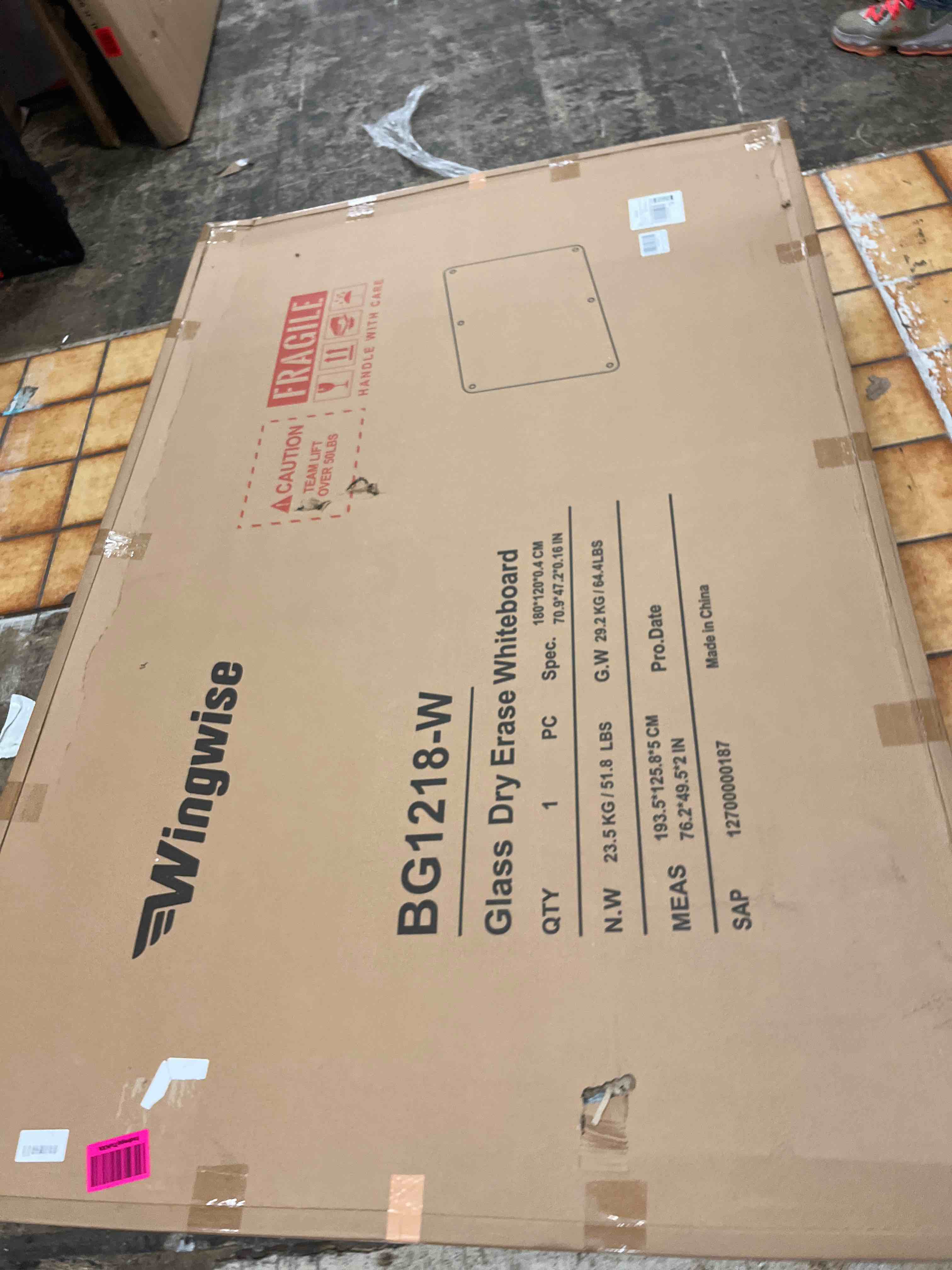 Condition photo showing New/Like New for large glass dry erase board, 72 x 48 inches magnetic glass whiteboard for wall, 6' x 4' frameless board for office, home, school