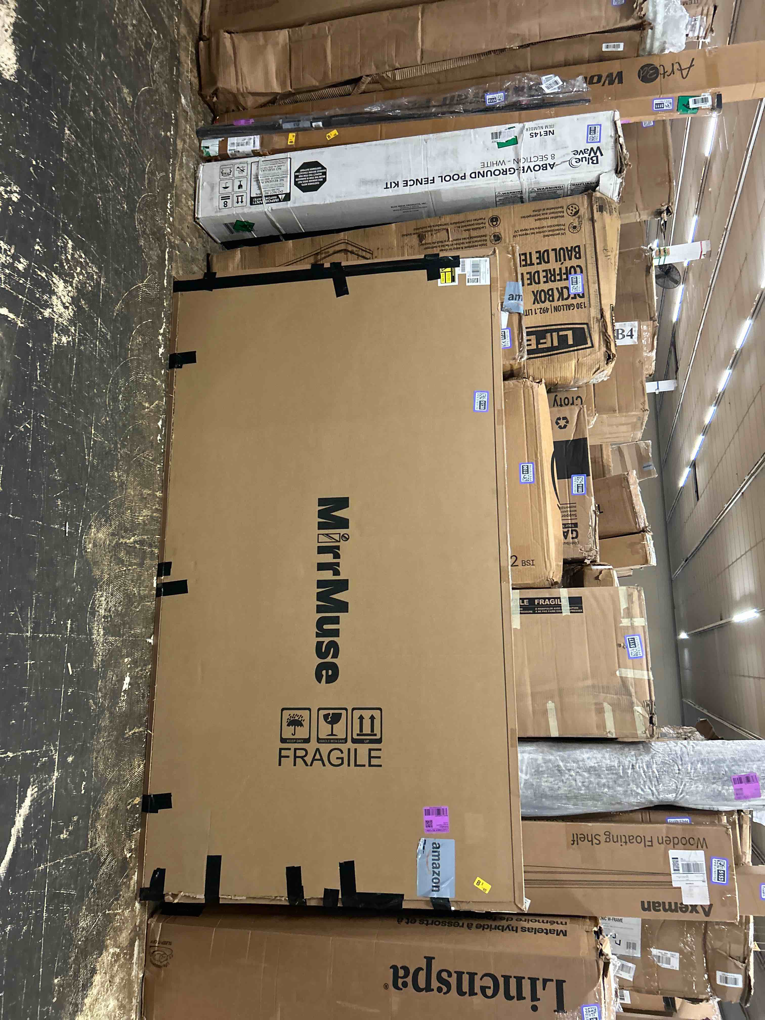 Condition photo showing New/Like New for 82"x44" full length mirror with stand, oversized floor mirror full length, tempered glass extra large free standing mirror for gym bedroom living room clothing store, aluminum alloy frame, gold