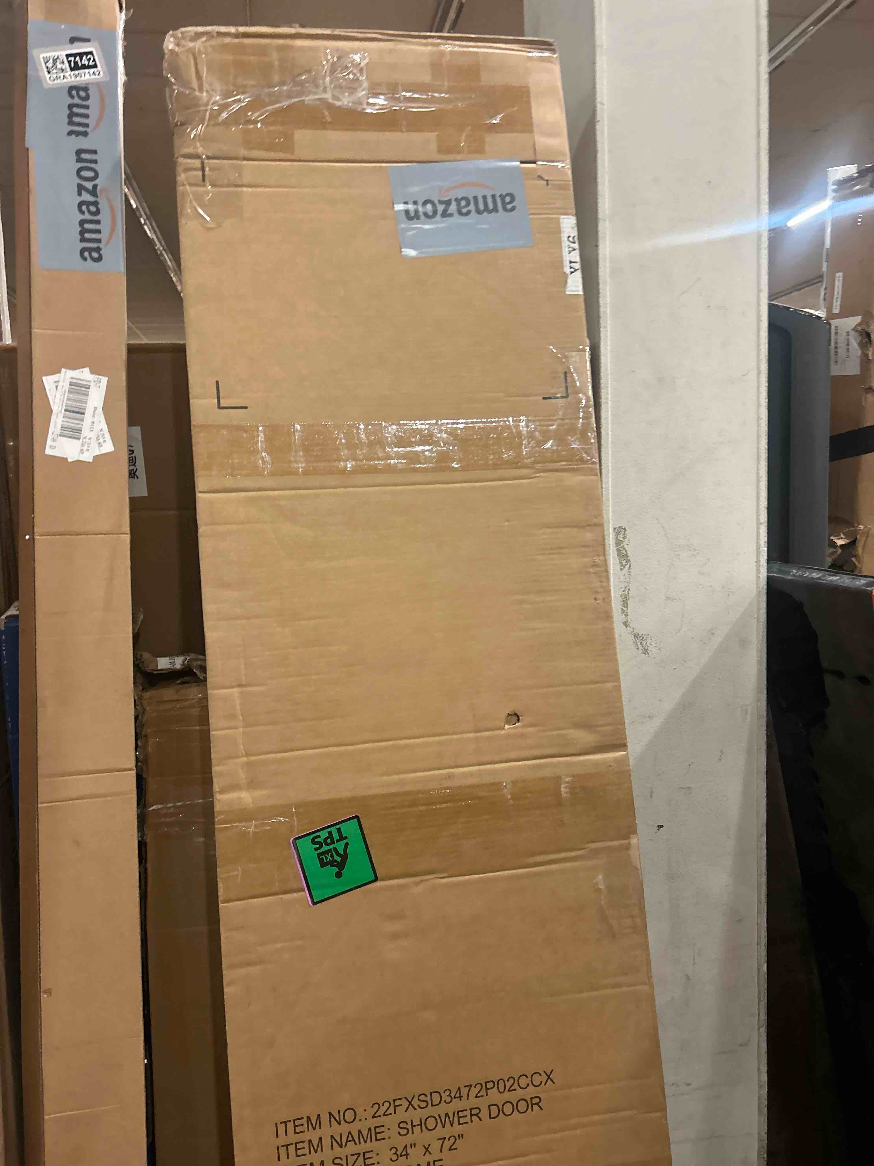Condition photo showing New/Like New for ace decor 34-35.4" w x 72" h frameless pivot shower door, 1/4" (6mm) clear sgcc tempered glass shower door, pivot swing shower glass door in chrome finish, reversible installation