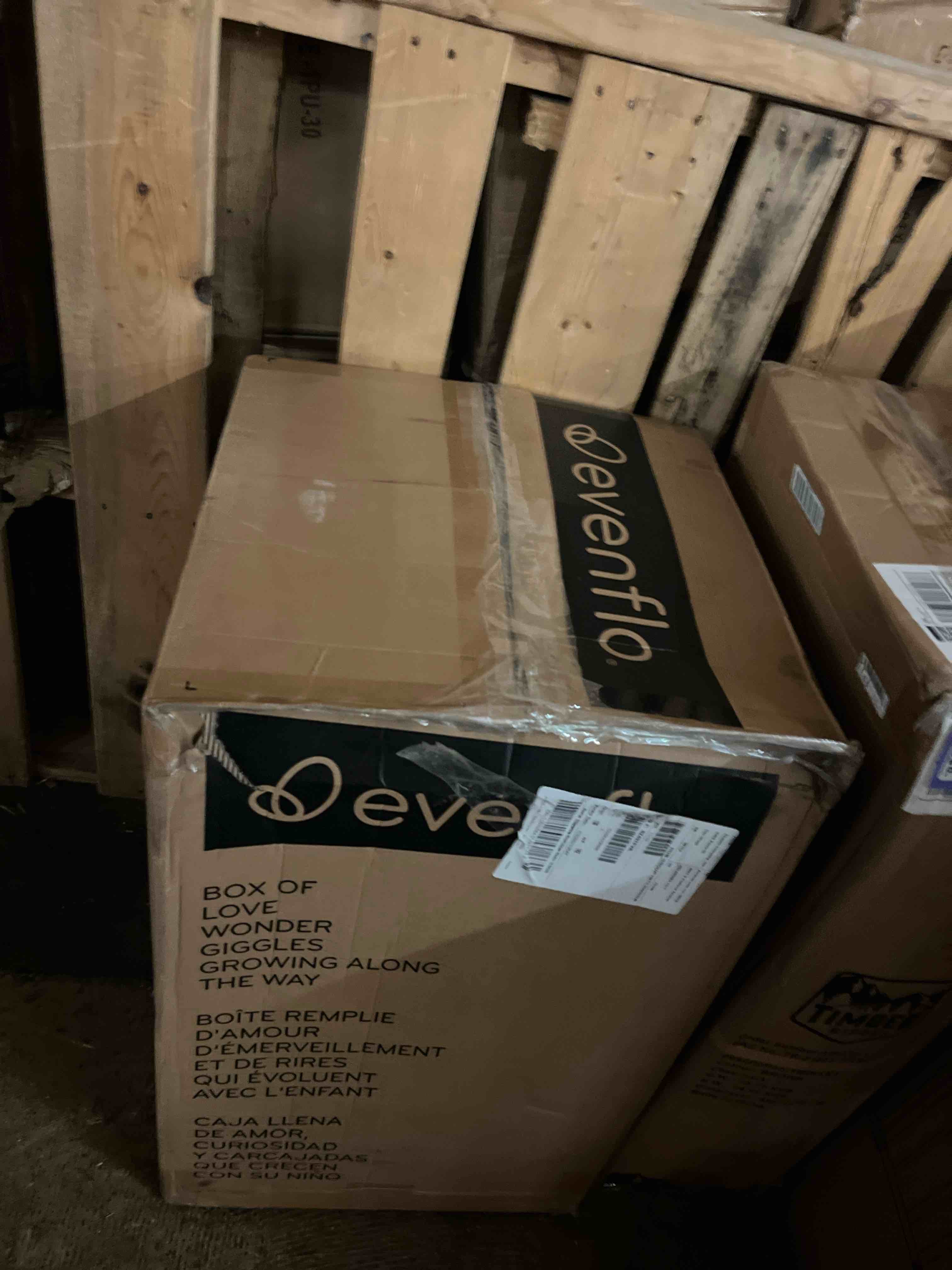 Condition photo showing New/Like New for evenflo revolve360 slim 2-in-1 rotating car seat with green & gentle fabric (travertine)