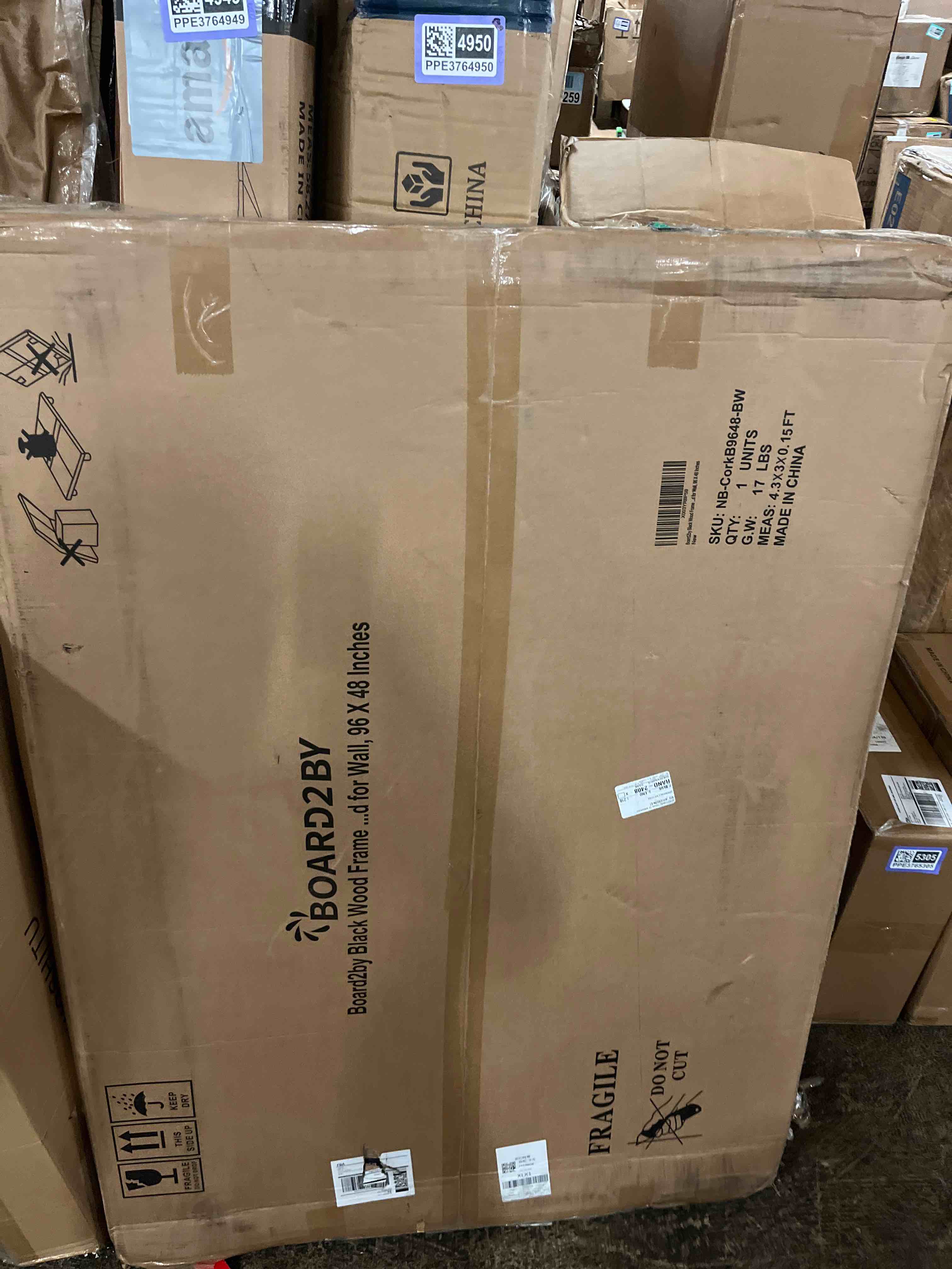 Condition photo showing New/Like New for board2by extra large cork bulletin board 96" x 48", foldable notice pin board for wall, black woodm framed 8'x4' corkboard, wall mounted noticeboard with 32 push pins for school, home & office