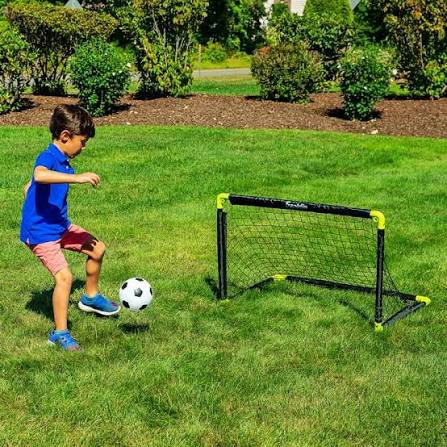 franklin sports kids mini soccer goal set - backyard + indoor mini net and ball set with pump - portable folding youth soccer goal - perfect kids toy - 36" x 24"
