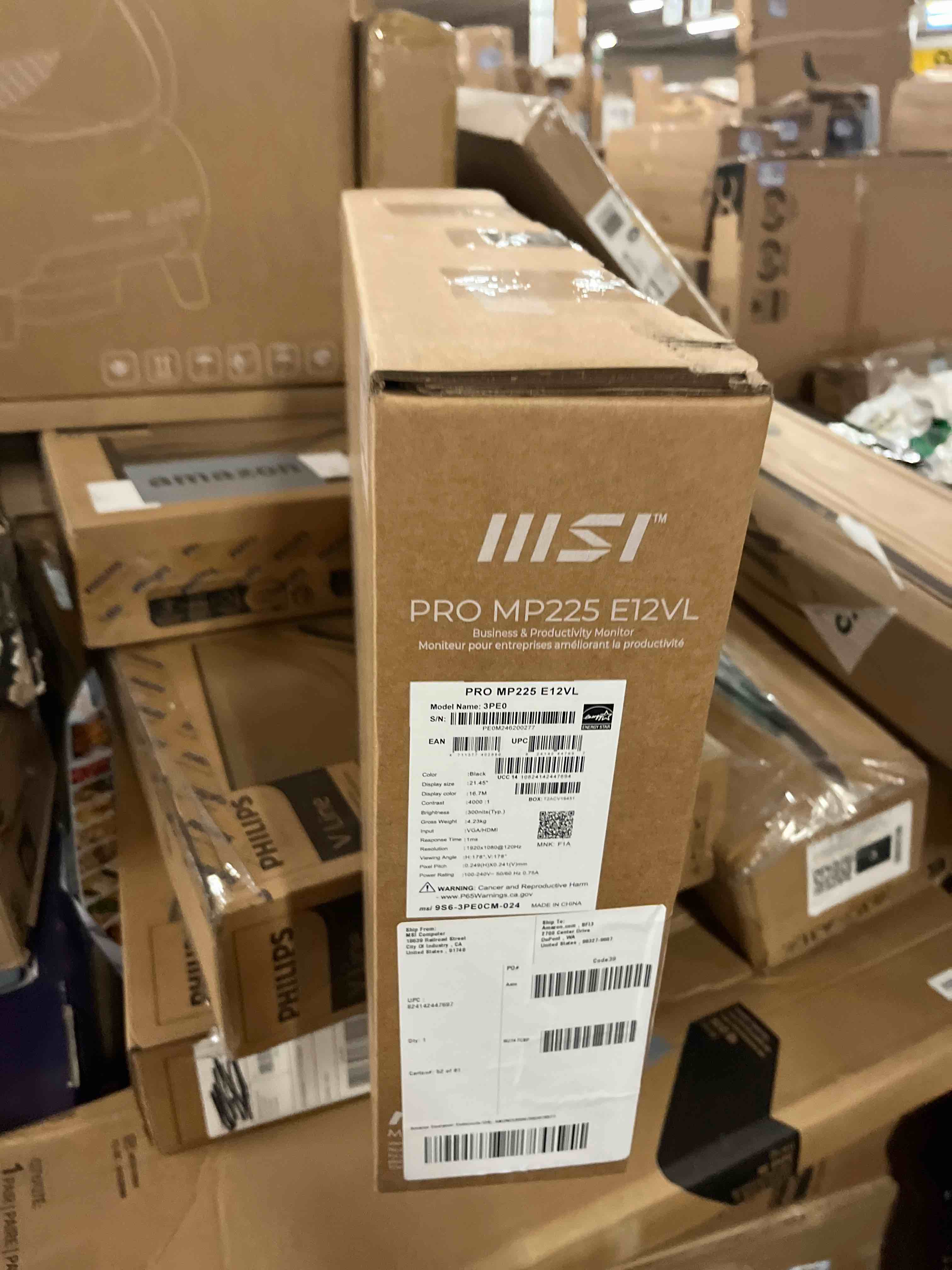 Condition photo showing New/Like New for msi pro mp225 e12vl, 22-inch ips 1920 x 1080 (fhd) computer monitor, 120hz, adaptive-sync, hdmi, video port, vesa mountable, tilt, 1ms, black