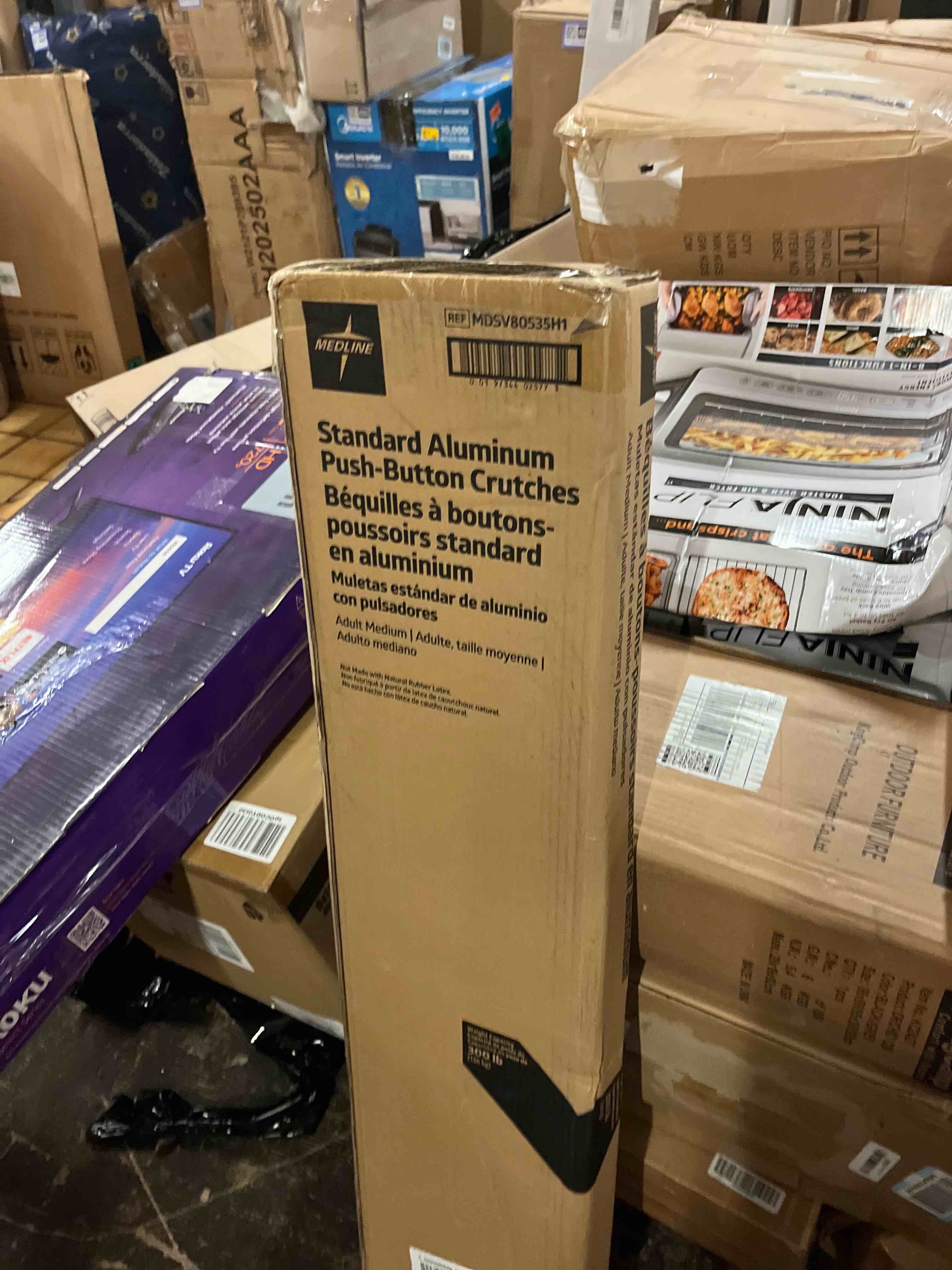 Condition photo showing New/Like New for medline steel push-button bariatric crutches for adults and elderly, 5'1" to 5'9" adjustable height, 650-lb. capacity