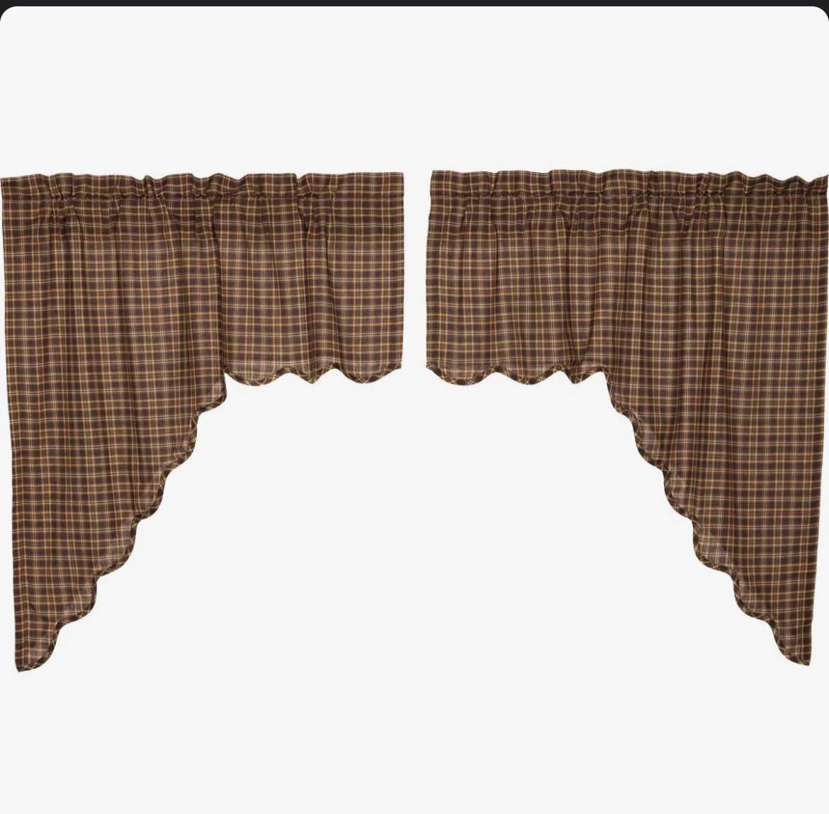 Condition photo showing New/Like New for vhc brands isabell cotton plaid swag window valance (set of 2)