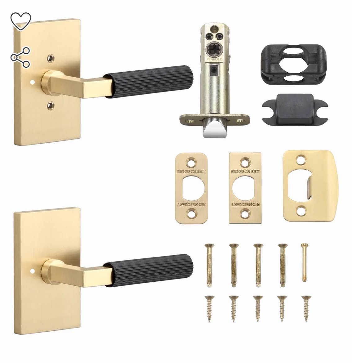 Condition photo showing New/Like New for levanto privacy rosette in satin brass with straight knurled grip in flat black