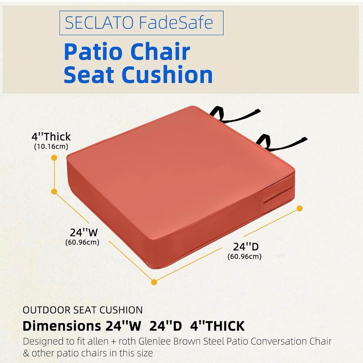Condition photo showing New/Like New for patio chair cushions 24x24x4 inch, waterproof outdoor seat cushions