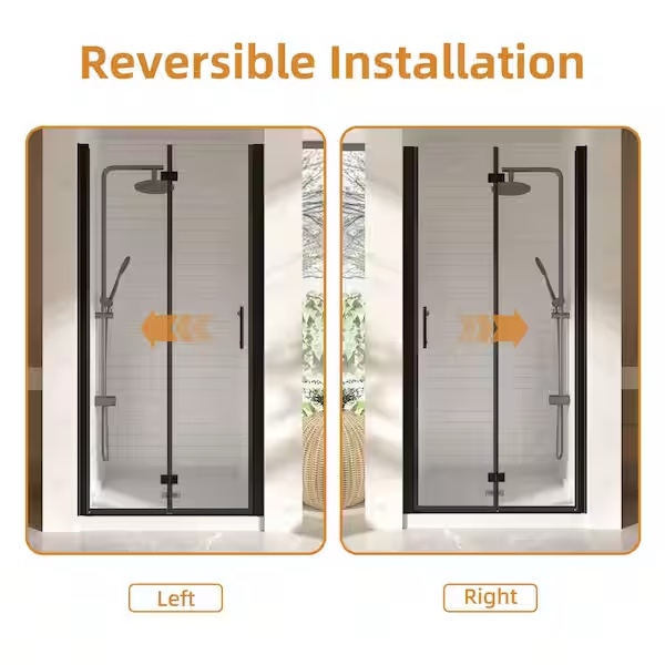 Condition photo showing New/Like New for frameless pivot bifold glass shower door 30-31.4 in. w x 72 in. h 1/4 in. 6mm bathroom doors walk in shower matte black