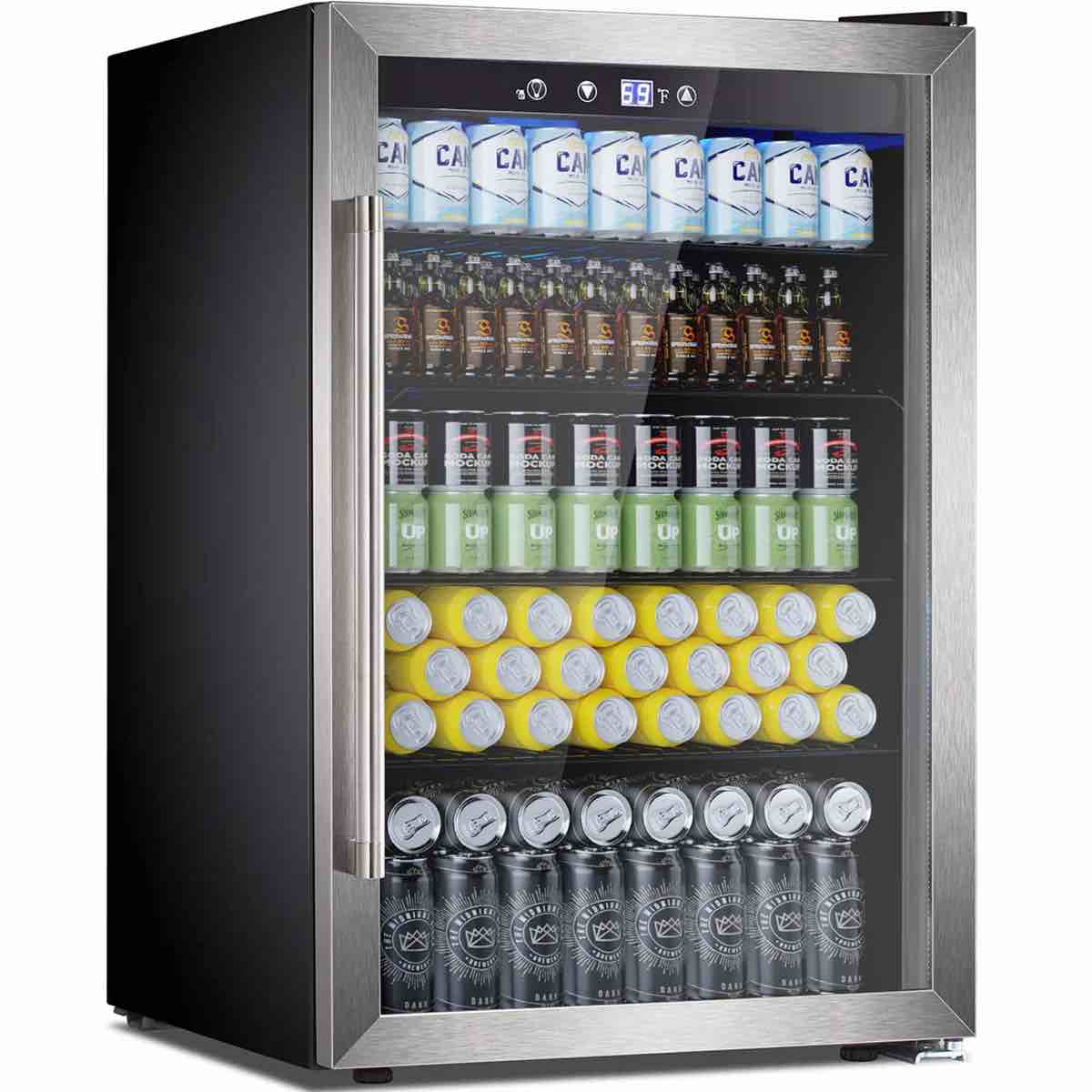 Condition photo showing New/Like New for freestanding beverage refrigerator with glass door
