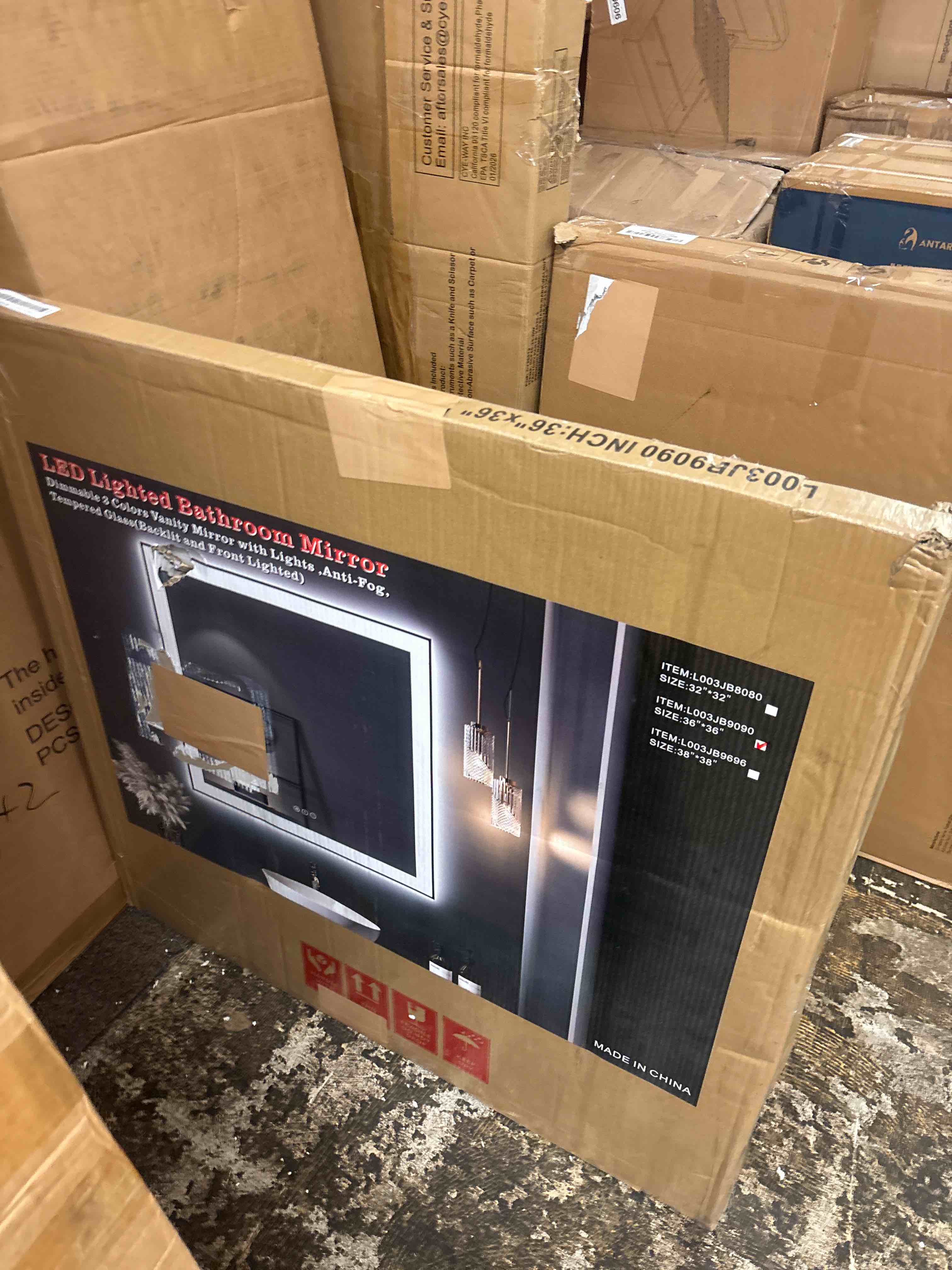 Condition photo showing New/Like New for loaao 36"x36" led bathroom mirror black framed | anti-fog, dimmable, memory function, tempered glass, lighted vanity mirror for wall