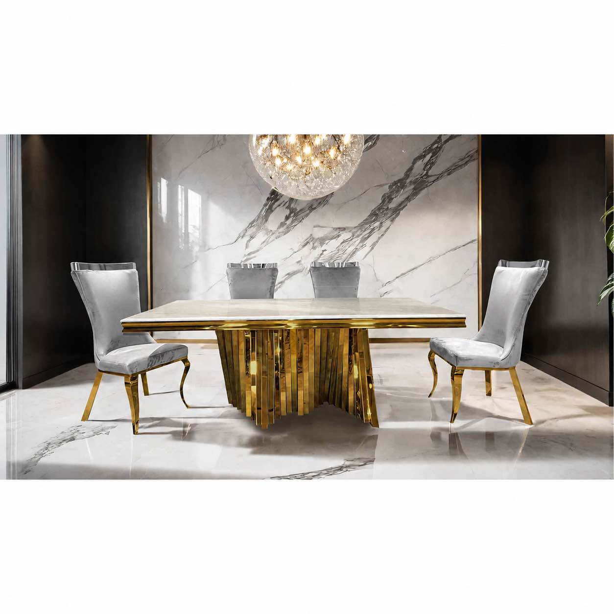 Condition photo showing New/Like New for furniture of america basilicata glam gray velvet dining chair, gold base with silver top