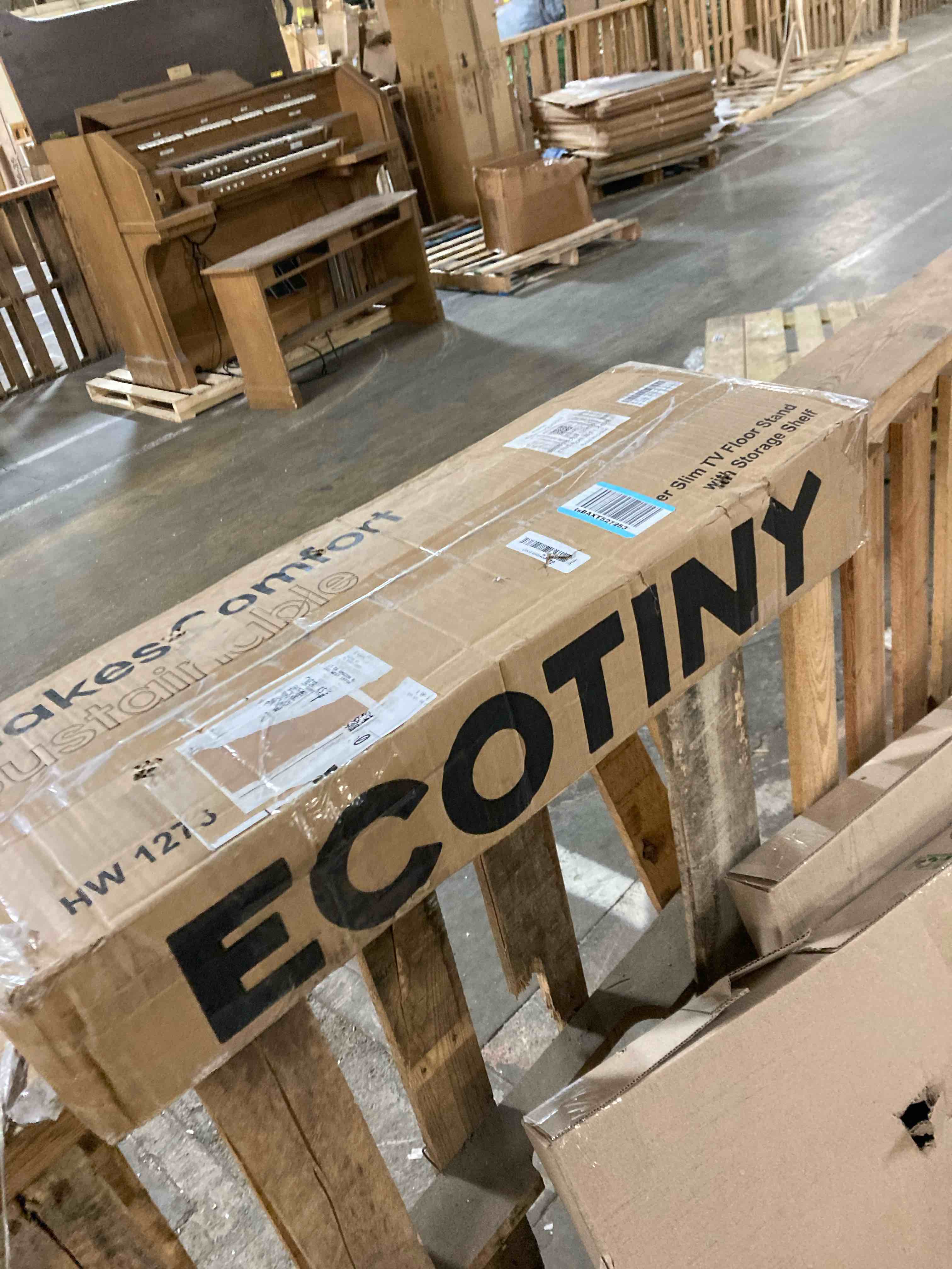 Condition photo showing New/Like New for Ultra Slim Floor TV Stand for 37–86 Inch TVs, Modern Curved Base with Shelf, Adjustable Height & Tilt, Space-Saving Design with Cable Management, Fits VESA 600x400mm, Black