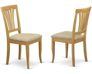 Avon Collection AVC-OAK-C Set of 2 Kitchen Chairs with Light Baige Linen Fabric Upholstered Seat in Oak