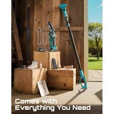 seesii ps600 2-in-1 electric pole saws for tree trimming, 6 inch mini chainsaw cordless with extension pole, battery powered pole chain saw, tree trimmer limb branch cutter pruner with 2 battery