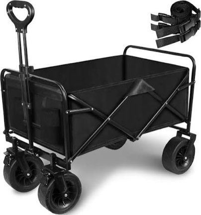 Heavy Duty Collapsible Beach Wagon Cart, Extra Long Utility Wagon with All-Terrain Wheels, 350 LBS Capacity, Foldable Wagon with Cup Holders, Telescoping Handle, for Sand and Outdoor