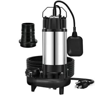 1HP Sewage Sump Pump, 110v 6400GPH Sewage Grinder Pump, Stainless Steel, Automatic Float Switch, Cas