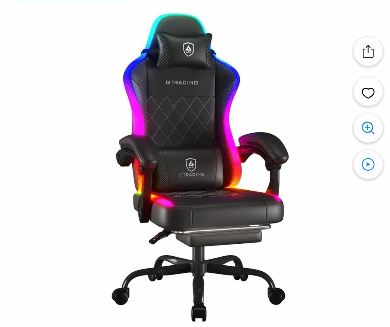 GTRACING RGB Ergonomic Gaming Chair with Massage, LED Lights, Footrest, Lumbar Support, Black