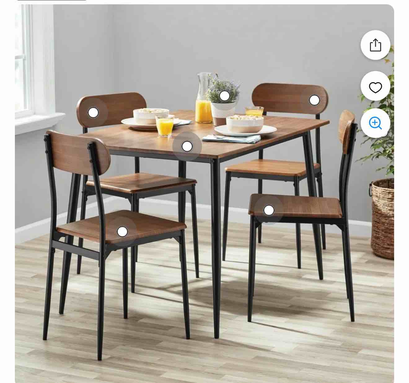 Mainstays 5-Piece Modern Wood & Metal Dining Room Set, Seats 4 for Indoor, Walnut Color