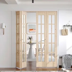 glass and solid wood bi-fold door with installation hardware kit