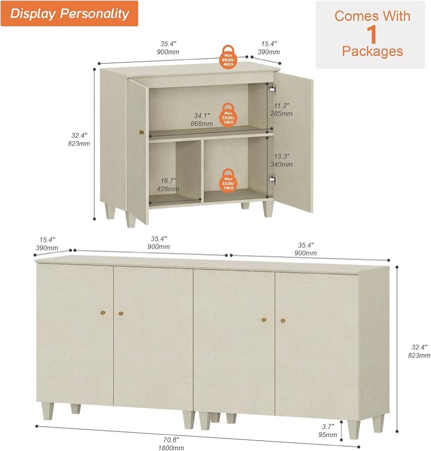 2-In-1 Wooden TV Stand Memory Sideboard (single 2 door cabinet only)