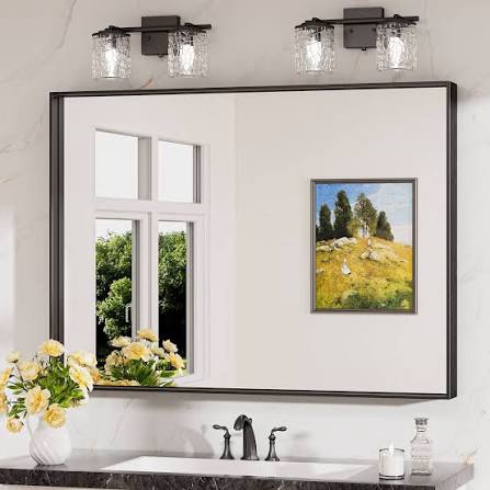 Black Metal Framed Bathroom Mirror 