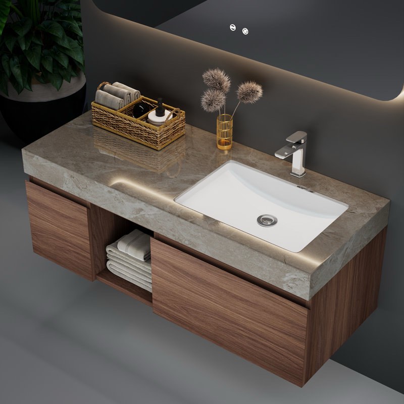 47.6" wall mounted single bathroom vanity modern floating vanities with solid wood, 2 drawers (missing marble)