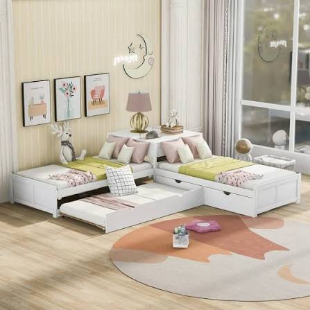 Double twin Platform storage Beds White (Box 1 Only)