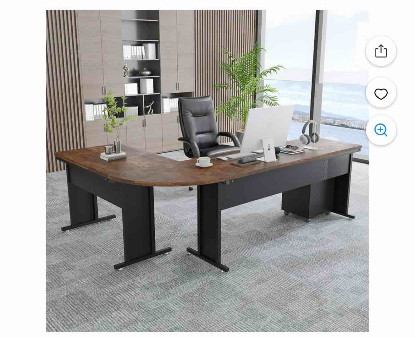 tribesigns 83" l-shaped executive desk, large office desk with 3-drawer mobile file cabinet, industrial corner computer desk with storage drawers for home office, rustic brown