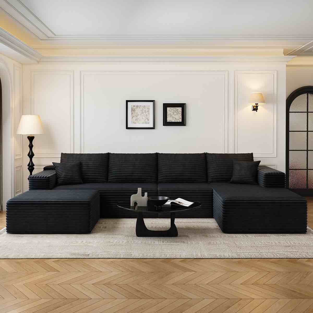 4"Cloud Modular Sectional Couch with 1 Ottoman,Modern Minimalist Upholstered Couches, Comfort U Shaped Sofa for Living Room,Deep Seat Corner Couch,No Assembly Required (Incomplete Box 1 or 2)