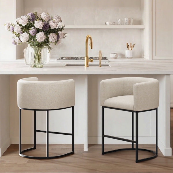 Upholstered Counter ONE Stool with Metal Frame (Color is beige)