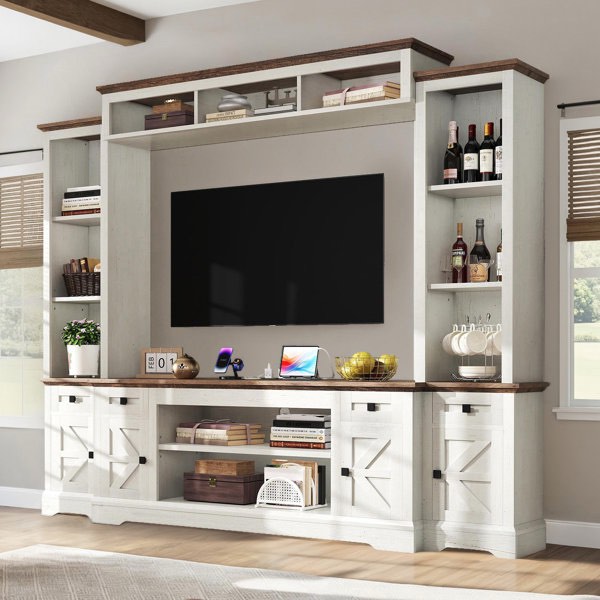 farmhouse 98" wall unit tv stand, white (box 1 of 2)