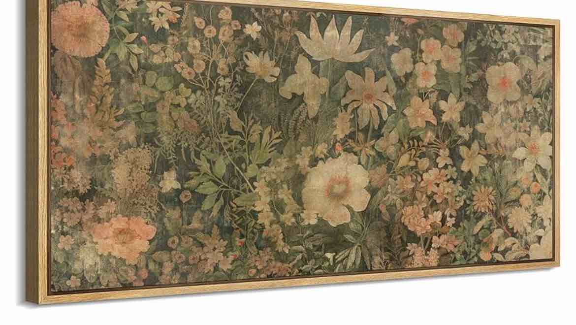 SIGNFORD Extra Large Framed Canvas Print Wall Art Vintage Floral Garden Antique Style Flower Arrangement Illustrations Modern Art Calm Warm for Living Room, Bedroom, Office - 60"x30"