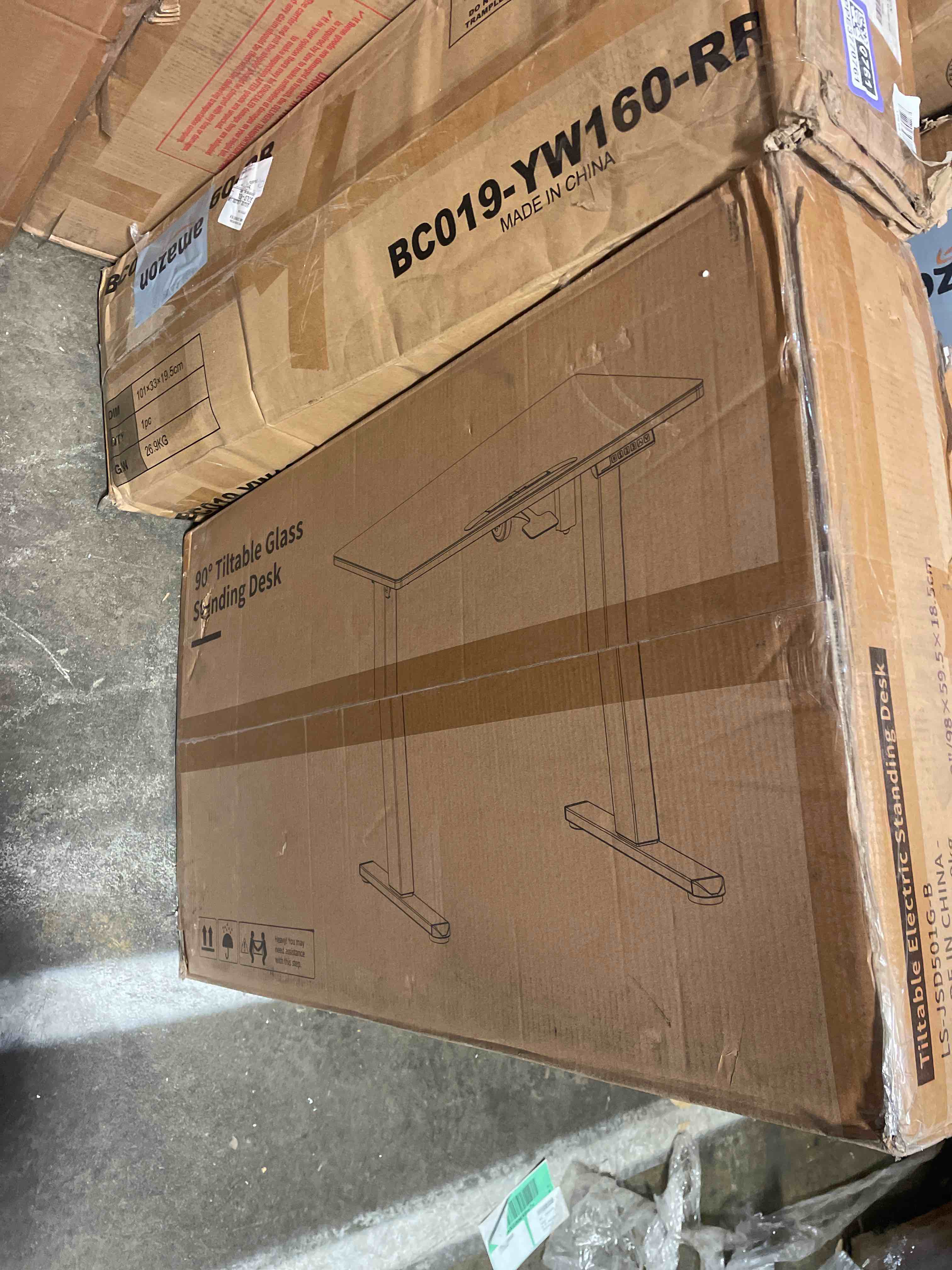 Condition photo showing As Is for Glass Standing Desk 35inch Whole Piece Rolling Sit Stand Table with Wheels?90° Tiltable Mobile Rising Height Adjustable?Foldable Top Suit for Small Laptop. (Incomplete Only Box B, Missing Box A)