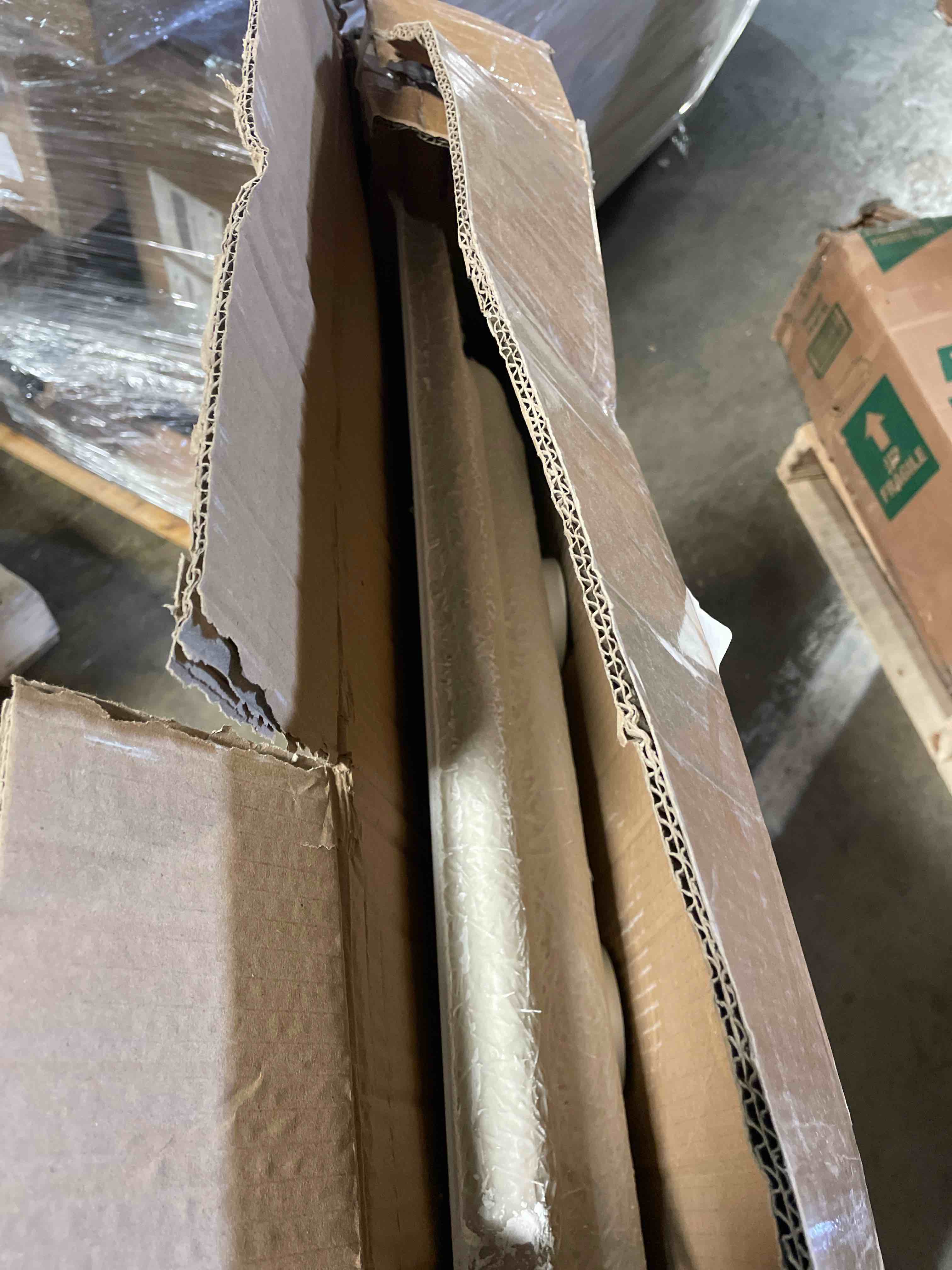 Condition photo showing New/Like New for CKB Corner Shower Base, 48" L x 32" W Center Drain with Left Side Flanges, White Double Threshold Shower Pan, Acrylic and Fiberglass Reinforced Double Threshold_Right Side White