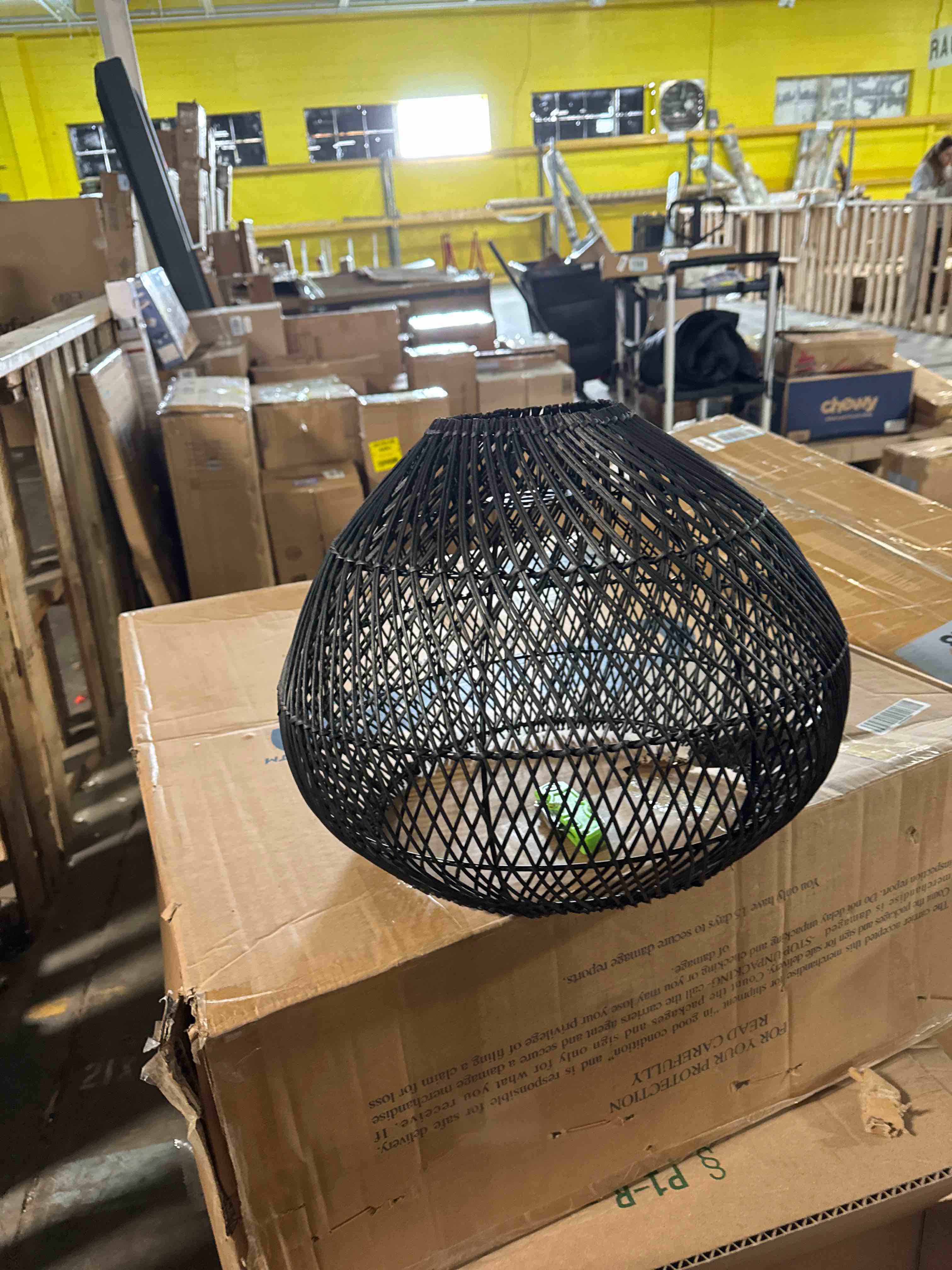 Condition photo showing Good Condition for SIMILAR STYLE Karjear Black Rattan Chandelier, 16.5 inch Large Wicker Pendant Lights Fixture Hand-Woven Basket Hanging Light for Dining Room Kitchen Island Living Room