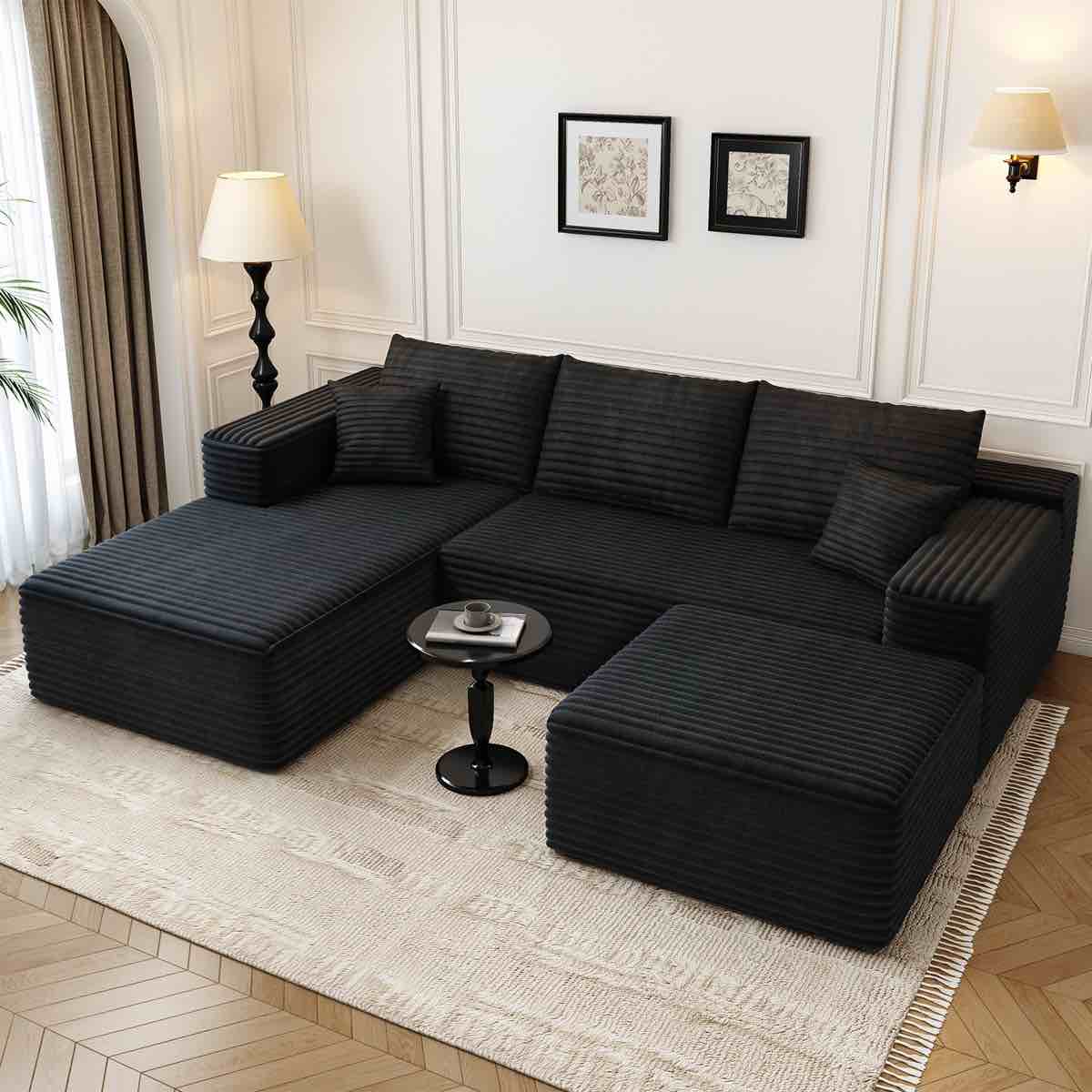107.5"cloud modular sectional sofa with 1 ottoman,modern minimalist upholstered couches, comfort u shaped sofa for living room,deep seat corner couch,no assembly required(two seats only)
