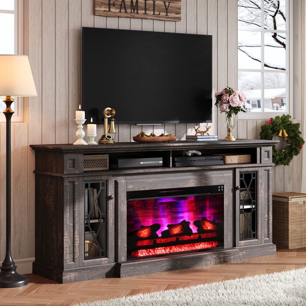 70" fireplace tv stand-dark oak