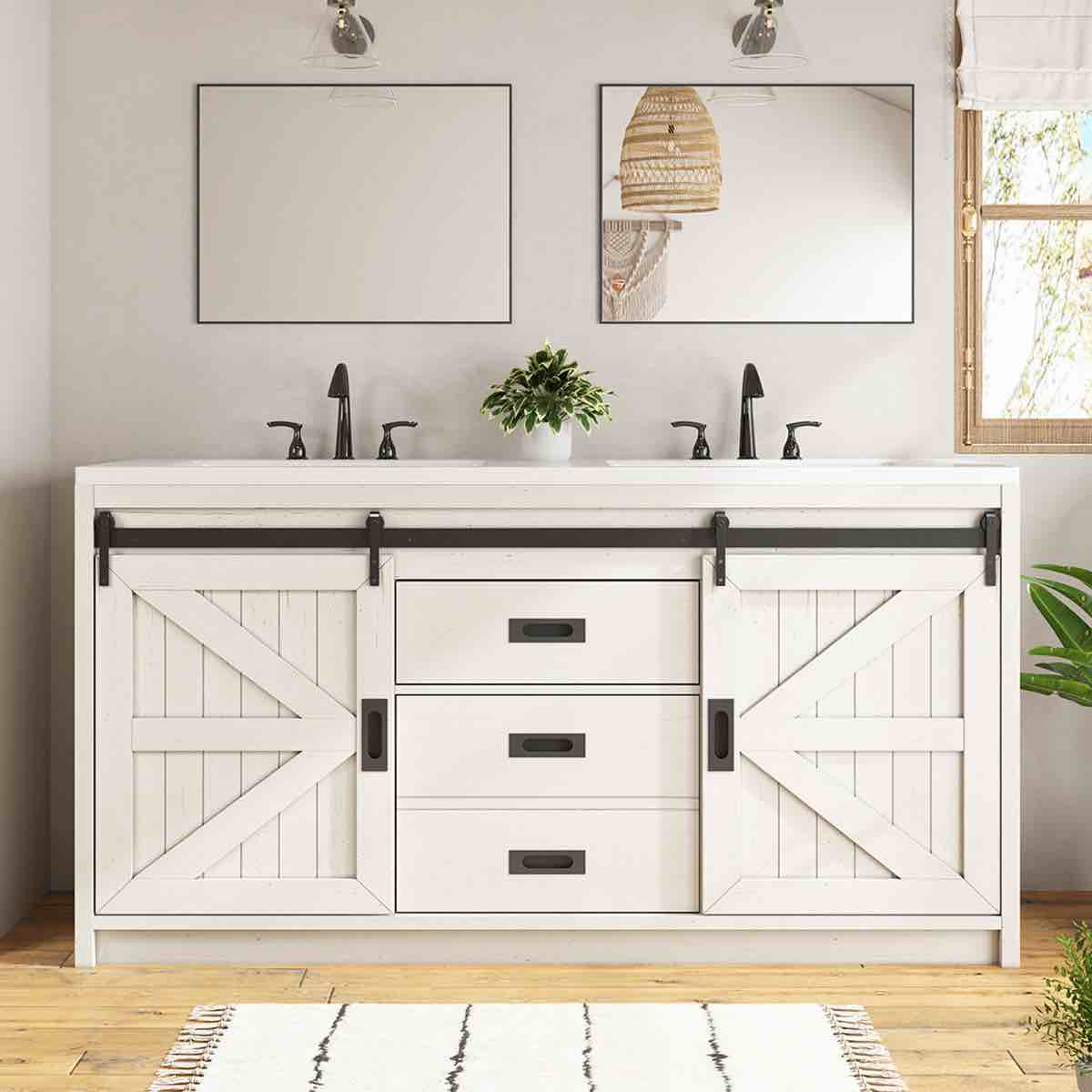 chimira 60" farmhouse double sink bathroom vanity with 2 drawers & doors,white