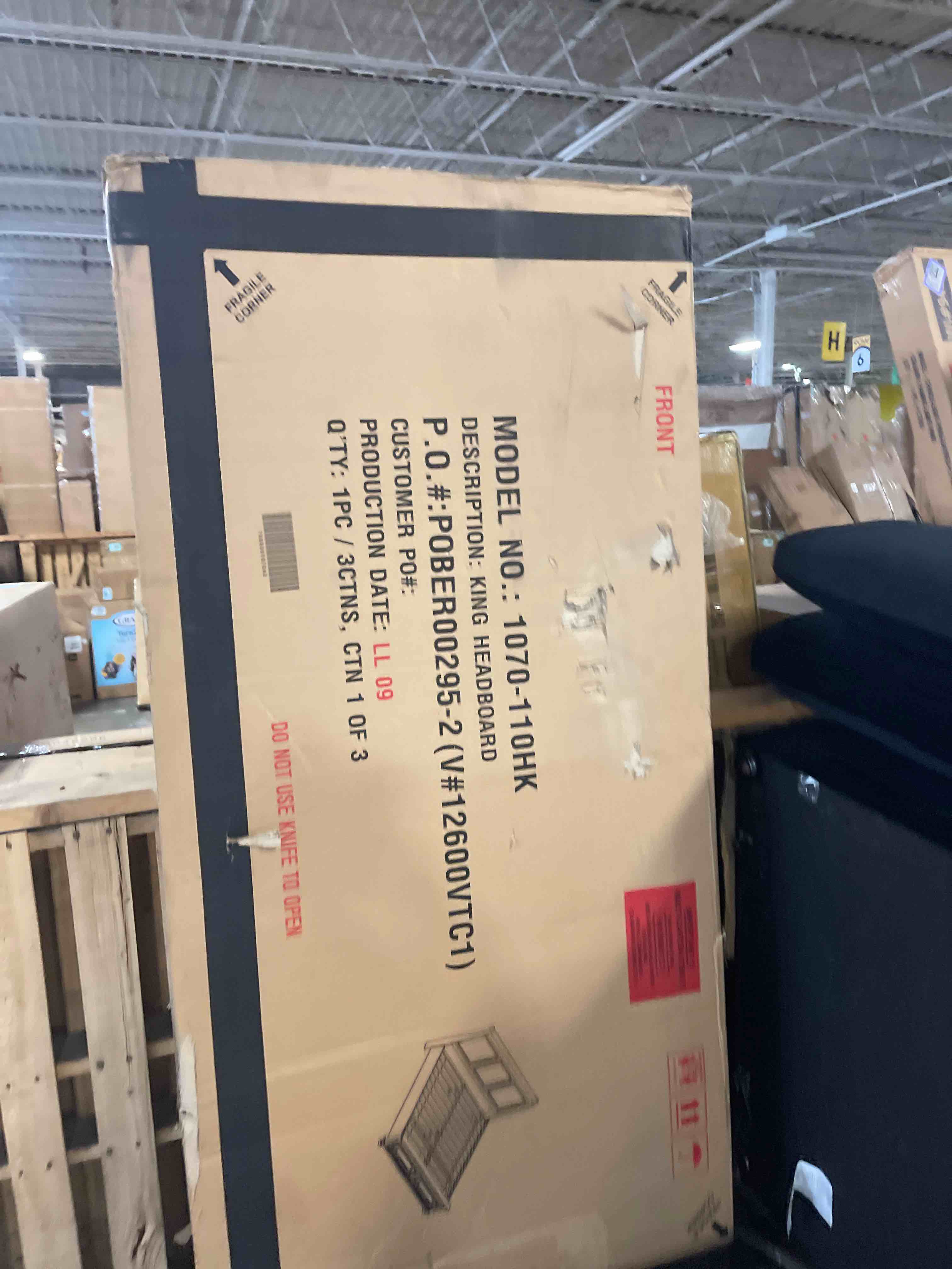 Condition photo showing As Is for Office Star OSP Home Furnishings Farmhouse Basics King Headboard Only, Rustic Black Finish