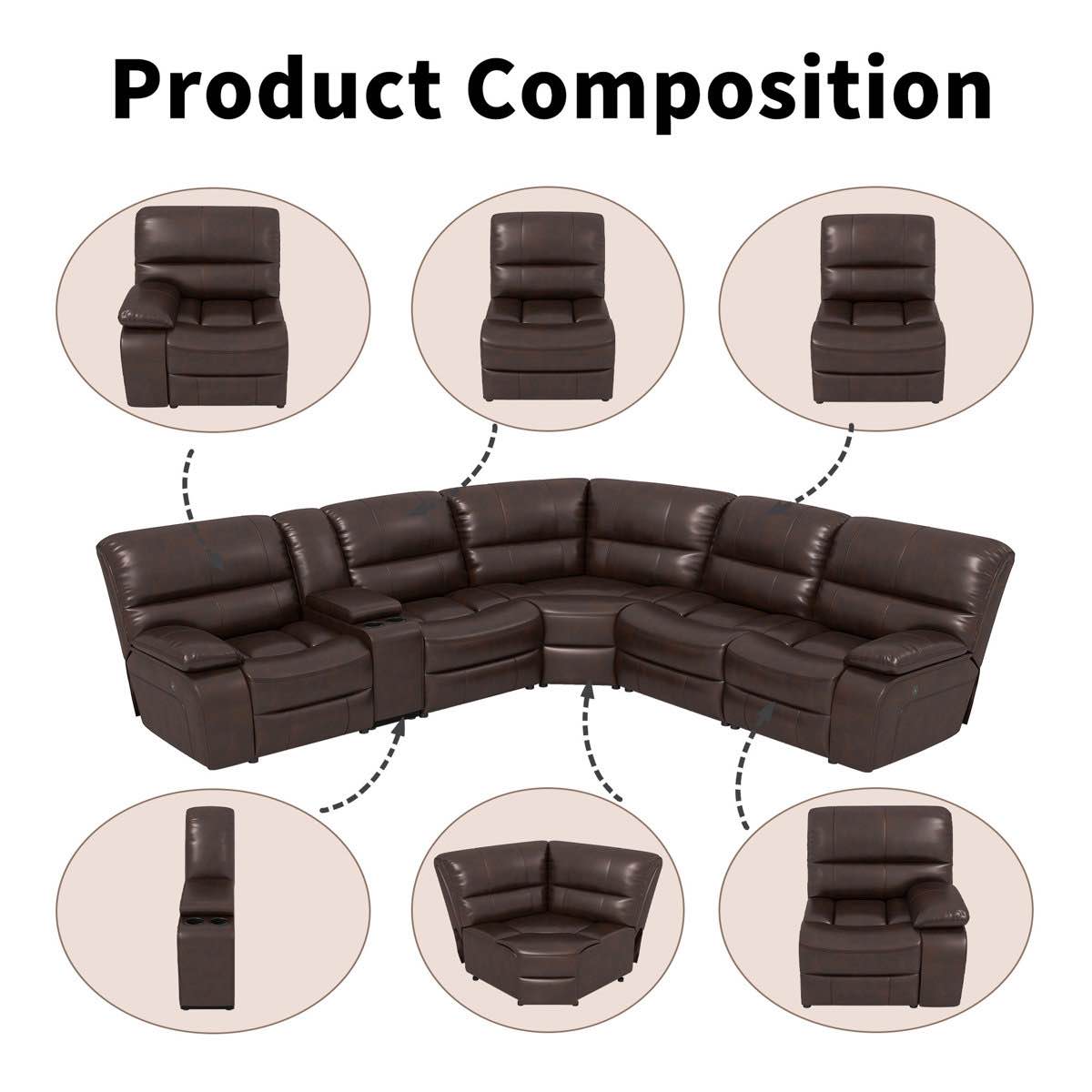 culbreth 6 - piece modern fancy vegan leather power reclining sectional with wide back and console(console only)
