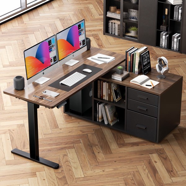 berat l-shaped executive standing desk with file cabinet (incomplete)