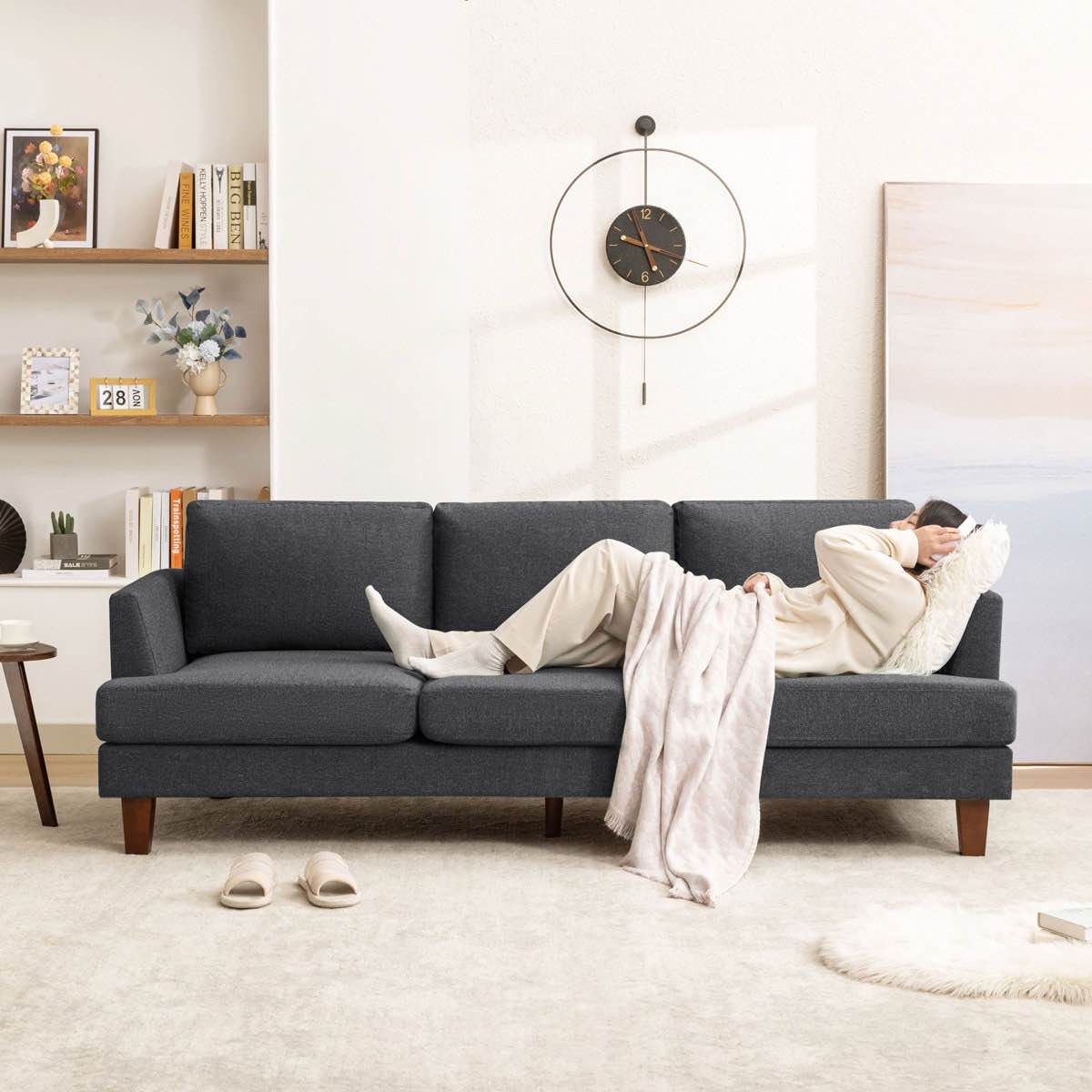 89" upholstered square arm sofa couch 3 seater sofa for apartment(box 1 of 2)