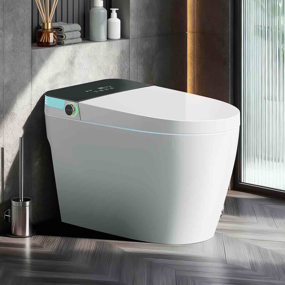 bcanhome smart toilet with tankless bidet wash, auto open lid, 1.28 gallons auto dual flush, heat seat, warm wash/dryer, soft closing, remote control smt002
