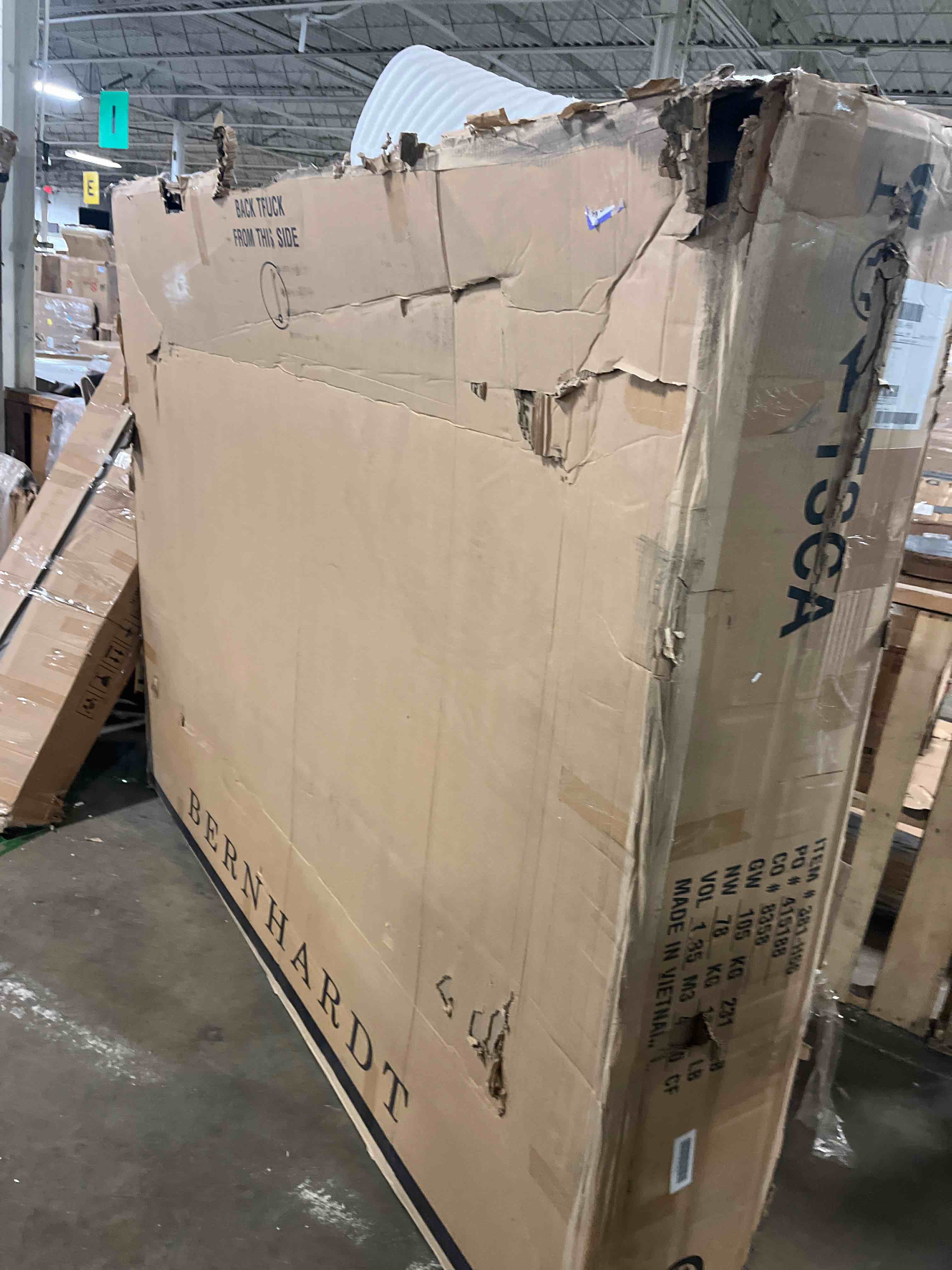 Condition photo showing As Is for Jocisland Solid Wood King Size Bed Frame 50.2" Tall Upholstered Headboard, No Box Spring Needed, Ash Gray(Box damaged )