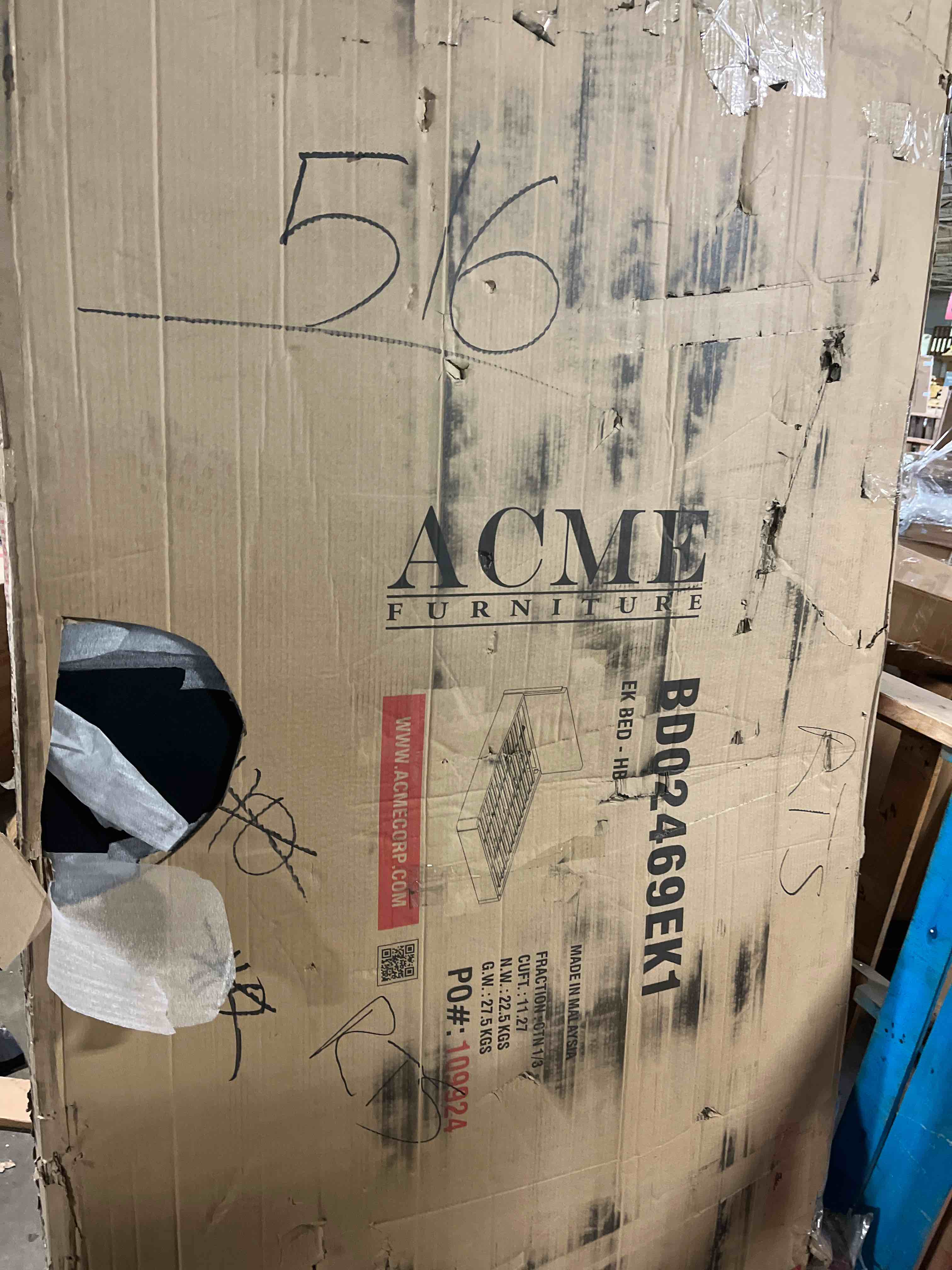 Condition photo showing As Is for Novilla Queen Bed Frame, Queen Size Bed Frame with Wooden Slats Support, Velvet Upholstered Headboard, No Box Spring Needed, Heavy Duty Feet, Easy Assembly, Black Velvet(Headboard only ) (Box 1 of 3)