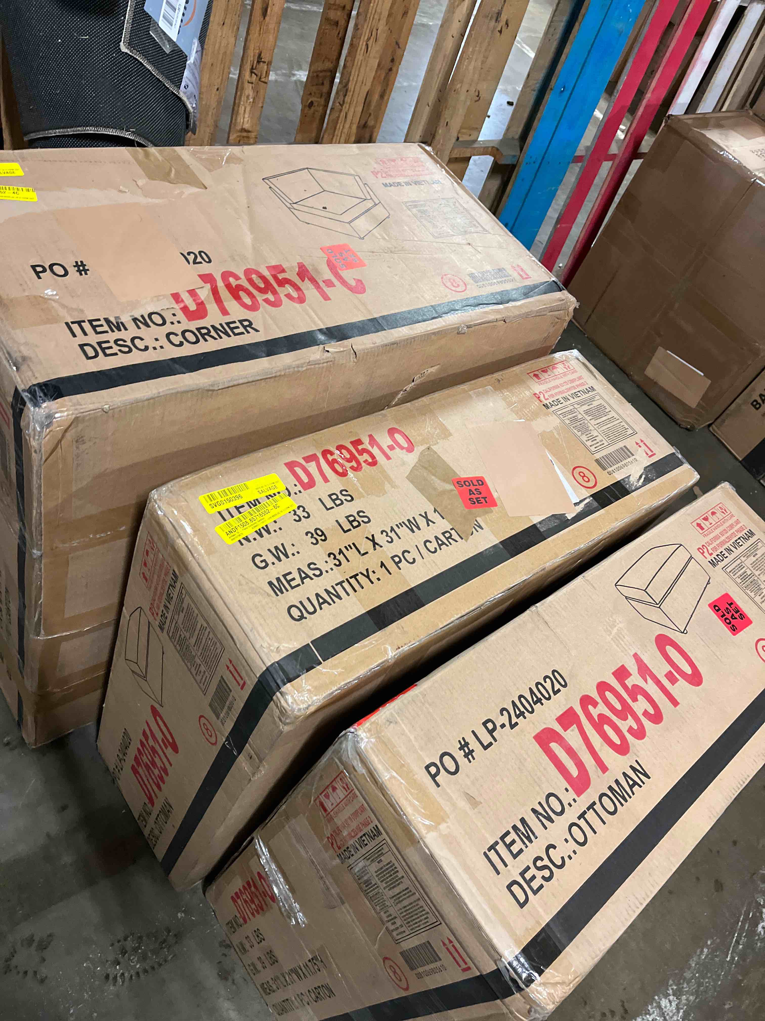 Condition photo showing As Is for Arfsten 10 piece corduroy sectional (2 ottomans and corner piece only) 